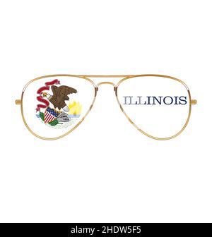 Coole einfache Aviator Sonnenbrille mit illinois IL State Flagge in Linsen Gold Rahmen Vektor isoliert auf weißem Hintergrund Stock Vektor