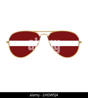 Coole Gold Rand Aviator Sonnenbrille mit lettischer Flagge von lettland in Linsen Vektor isoliert auf weißem Hintergrund Stock Vektor