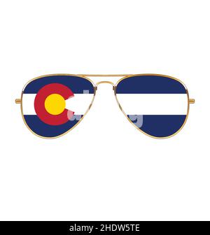 Coole Aviator Sonnenbrille mit colorado CO Flagge in Linsen Gold Rahmen Vektor isoliert auf weißem Hintergrund Stock Vektor