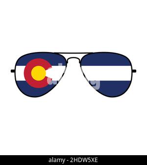 Coole Aviator Sonnenbrille mit colorado CO Flagge in Linsen schwarz Rahmen Vektor auf weißem Hintergrund isoliert Stock Vektor