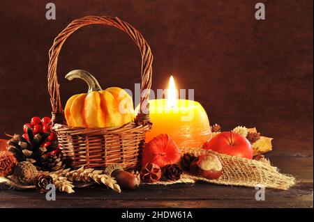 Stillleben, Erntefest, Herbstdekoration, Danksagefeiern, Stillleben, Erntefeste, Herbstdekorationen Stockfoto