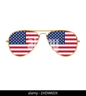 Cool Gold Rand Frames Aviator Sonnenbrille mit USA Flagge in Linsen Vektor-Illustration isoliert auf weißem Hintergrund Stock Vektor