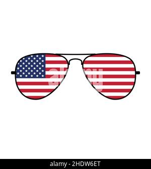 Coole einfache Aviator Sonnenbrille mit USA Flagge in Linsen Vektor isoliert auf weißem Hintergrund Stock Vektor