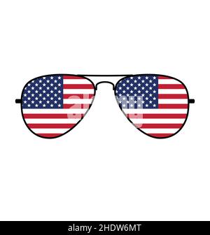 Coole einfache Aviator Sonnenbrille mit USA Flagge in Linsen Vektor isoliert auf weißem Hintergrund Stock Vektor
