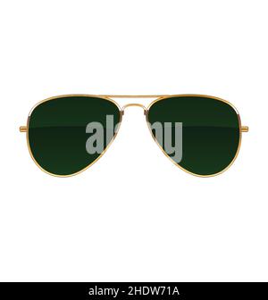 Coole einfache Aviator Sonnenbrille mit grünen Linsen und goldenen Rahmen Vektor isoliert auf weißem Hintergrund Stock Vektor