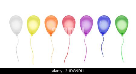 Bunte Luftballons auf weißem Hintergrund isoliert gesetzt.Sammlung von gelben, orange, rot, blau und grün Heliumballon.Flying runden Ballon Design.Vektor Stock Vektor