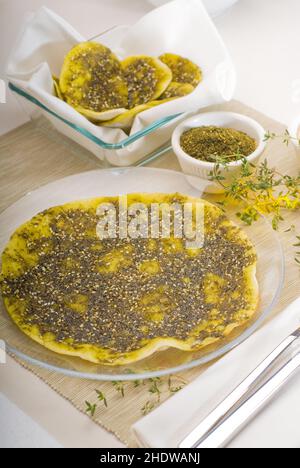 Focaccia Brot, Zatar, Focaccia Brot Stockfoto