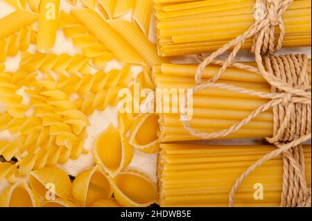 Pasta, Nudelsorten, Nudeln, Nudelgerichte, Nudelsorten, Nudelauswahl Stockfoto