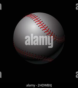 Realistischer klassischer Baseballbaseball, dunkel auf schwarzem Hintergrundvektor schattiert Stock Vektor
