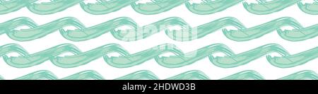 Ozeanwellen vektoren nahtlose Grenze. Handgezeichnet gemalte Pinselstriche horizontale Meereswellen-Banner. Abstrakt stilisierte marine Wiederholung Band trimmen Web. Für Stock Vektor