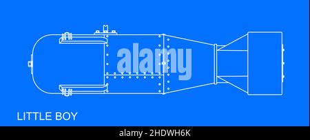 Zeichnung des Atombombencodes mit dem Namen Little Boy in Blueprint Stockfoto