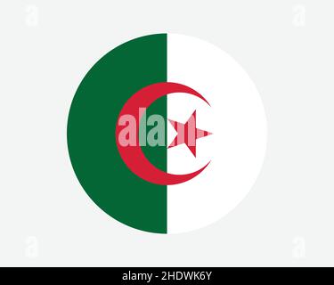 Algerien Round Country Flagge. Kreisförmige Algerische Nationalflagge. Banner mit kreisförmiger Schaltfläche für die Demokratische Volksrepublik Algerien. EPS-Vektor-Illustration Stock Vektor