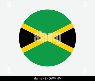 Jamaika Round Country Flagge. Jamaican Circle National Flag. Jamaika – Rundschreiben-Knopfbanner. EPS-Vektorgrafik. Stock Vektor