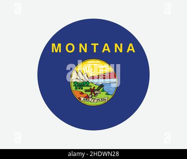 Montana USA Runde Staatsflagge. MT, US Circle Flag. Kreisförmiges Knopfbanner im Bundesstaat Montana, Vereinigte Staaten von Amerika. EPS-Vektorgrafik. Stock Vektor