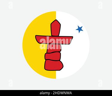 Nunavut Kanada Runde Flagge. NU, kanadische Territory Circle Flagge. Nunavut Canada – Rundschreiben-Knopfbanner. EPS-Vektorgrafik. Stock Vektor