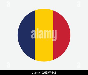 Flagge Des Landes Der Tschad-Runde. Kreisförmige Chadische Nationalflagge. „Republic of Chad“-Banner mit kreisförmiger Schaltfläche. EPS-Vektorgrafik. Stock Vektor