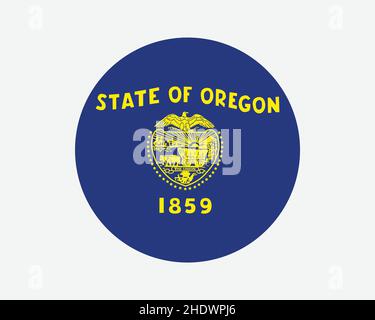 Oregon USA Runde Staatsflagge. ODER US Circle Flag. Kreisförmiges Knopfbanner in US-Bundesstaat Oregon. EPS-Vektorgrafik. Stock Vektor