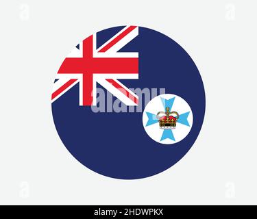 Queensland Round Flagge. Qld, Australien Circle Flag. „Australian State Circular Shape“-Knopfbanner. EPS-Vektorgrafik Stock Vektor