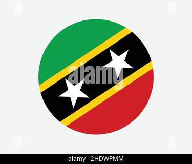 Flagge von St. Kitts und Nevis Round Country. Nationalflagge des St. Kittian- und Nevisian-Kreises. Federation of Saint Christopher und Nevis Circular Shape BU Stock Vektor