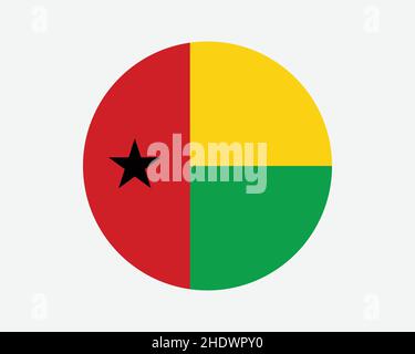 Guinea-Bissau Runde Landesflagge. Bissau-Guinean Circle National Flag. Rundbanner mit Knopf, Republik Guinea-Bissau. EPS-Vektorgrafik Stock Vektor