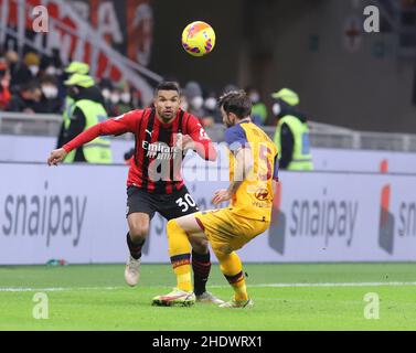 Mailand, Italien. 06th Januar 2022. MAILAND ITALIEN- Januar 6 Stadio G Meazza Messiah während der Serie Ein Spiel zwischen AC Mailand und AS Roma im Stadio G. Meazza am 6 2022. Januar in Mailand, Italien. Kredit: Christian Santi/Alamy Live Nachrichten Stockfoto