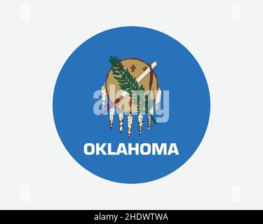 Oklahoma USA Runde Staatsflagge. OK, US Circle Flag. Kreisförmiges Knopfbanner im Bundesstaat Oklahoma, Vereinigte Staaten von Amerika. EPS-Vektorgrafik. Stock Vektor