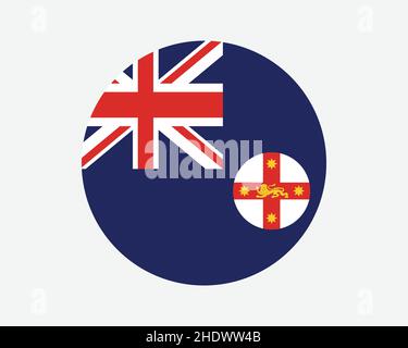 Runde Flagge Von New South Wales. NSW, Australien Circle Flag. „Australian State Circular Shape“-Knopfbanner. EPS-Vektorgrafik. Stock Vektor