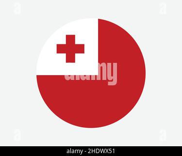 Tonga Round Country Flagge. Nationalflagge Des Tongan Circle. Kreisförmiges Knopfbanner des Königreichs Tonga. EPS-Vektorgrafik. Stock Vektor