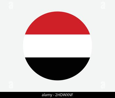Flagge Der Yemen Round Country. Jemenitischer Jemenitischer Kreis – Nationalflagge. Kreisförmiges Knopfbanner der Republik Jemen. EPS-Vektorgrafik. Stock Vektor