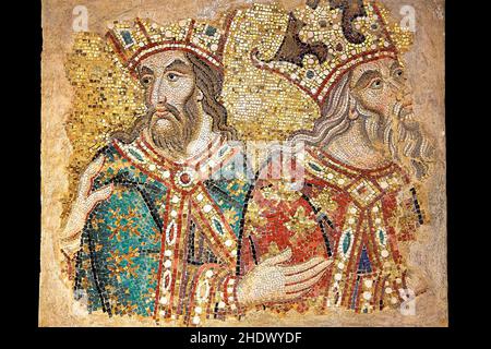 Mosaikfragmente aus dem 14th. Jahrhundert der Könige, die König Herodes von der Westwand der Ante-Taufkapelle treffen. Basilica San Marco (Markusbasili Stockfoto