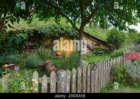 Filmset, Hobbit Hole, Shire, hobbiton, Filmsets, Filmstudio Stockfoto