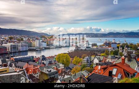 Blick auf die Stadt, bergen, Blick auf die Stadt, bergens, Rettung, Bergung Stockfoto