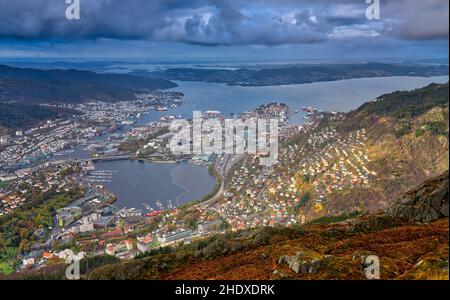 Blick auf die Stadt, norwegen, bergen, Blick auf die Stadt, norways, bergens, Rettung, Bergung Stockfoto