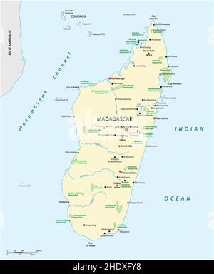 Nationalpark-Karte der afrikanischen Inselnation Madagaskar Stock Vektor