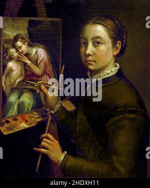 Selbstporträt 1556-1557 Sofonisba Anguissola 1535 -1625 ( VANGUSSOLA oder Angussciola, SOPHONISBA, italienischer Porträtmaler 16th Jahrhundert, geboren in Cremona 1535, gestorben 1626 in Palermo. 1560, auf Einladung von König Philipp II., besuchte sie den Hof von Madrid, Italien, Spanien. Stockfoto