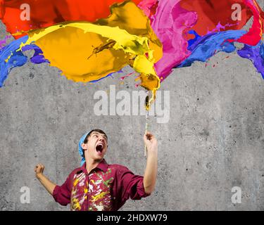 Enthusiastisch, bunt, malen, kreativ, begeistert, Enthusiasmus, mehrfarbig, Farben Stockfoto