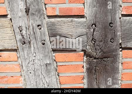 Verwittert, Fachwerk, Balken, Weide, Halbholz, Strahl Stockfoto