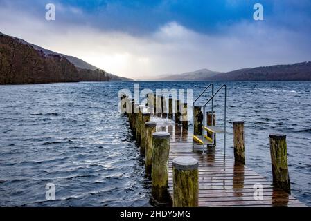 Fähranleger in Brantwood am Lake Coniston, Cumbria, Großbritannien Stockfoto