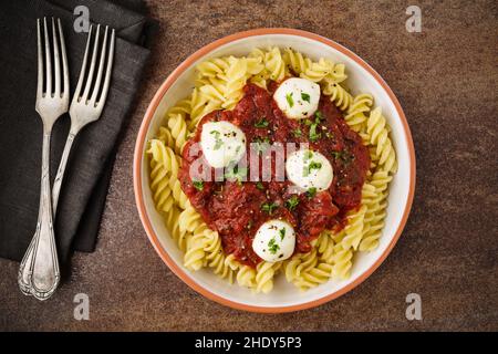 Nudelgericht, Fusilli, alla Napoletana, Nudelgerichte, Fusillis, Alla Napoletanas Stockfoto