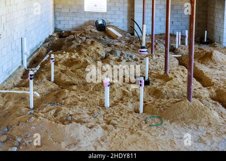 Baustelle, Pipeline, Abwasser, Baustellen, Baustelle, Standorte, Rohrleitungen, Abwasserkanäle Stockfoto