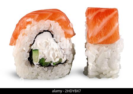 Sushi, Lachs, Brötchen innen heraus, Uramaki, sushi, Lachse, Uramakis Stockfoto