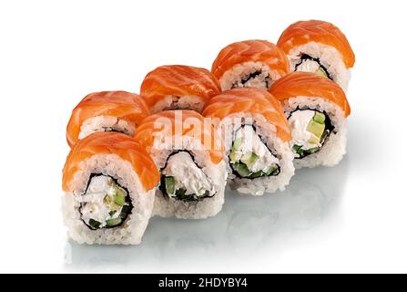 Sushi, Lachs, Uramaki, sushi, Lachs, Uramakis Stockfoto