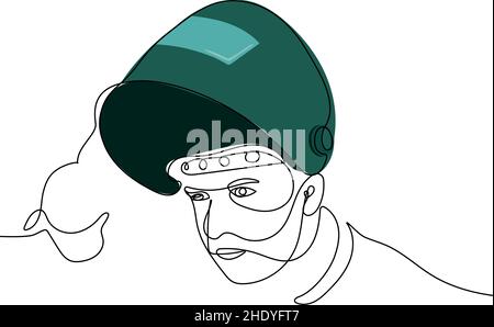 Fortlaufende einzeilige Zeichnung eines Mannes in Gesichtsmaske Stock Vektor