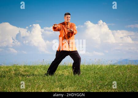 Meditieren, Konzentration, Qigong, Bewegung, Meditation, Konzentrationen, Qigongs, Bewegungen Stockfoto