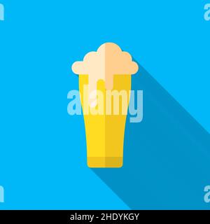 Bier mit blauem Hintergrund, flaches Design, langer Schatten Stock Vektor