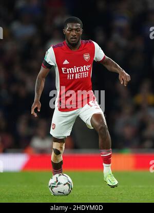 Aktenfoto vom 22-09-2021 von Arsenals Ainsley Maitland-Niles während des dritten Spiels des Carabao Cup im Emirates Stadium, London. Arsenal-Chef Mikel Arteta hat bestätigt, dass Ainsley Maitland-Niles diesen Monat ein Darlehen für Roma unterzeichnen wird. Ausgabedatum: Freitag, 7. Januar 2022. Stockfoto