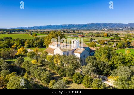 Frankreich, Bouches du Rhone, La Roque d'Antheron, Abtei Silvacane, Zisterzienserabtei (Luftaufnahme) // Frankreich, Bouches-du-Rhône (13), La Roque d'Anthéron, Stockfoto
