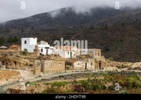 Bergdorf und Bauernhöfe Terrassen von Las Fuentes, Guia de Isora, Teneriffa, Kanarische Inseln, Spanien Stockfoto