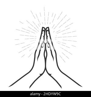 Gefaltete Hände im Gebet, Handfläche zu Handfläche, christlicher Segen in Gnade, Vektor Stock Vektor