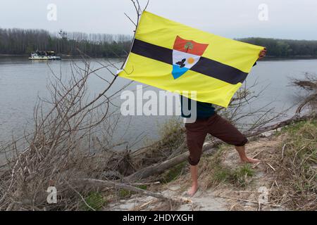 Liberland, offiziell die Freie Republik Liberland, ist eine Mikronation, die ein unbewohntes Stück umstrittenen Landes am westlichen Ufer der Danu beansprucht Stockfoto